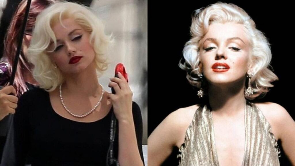  Ana de Armas a la izquierda en Blonde/ Derecha foto original de Marilyn Monroe 