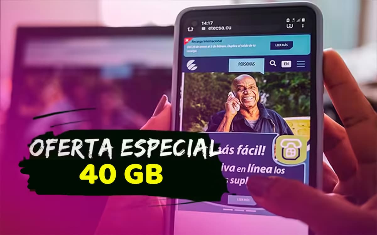 Recarga internacional ETECSA bonificación 40GB