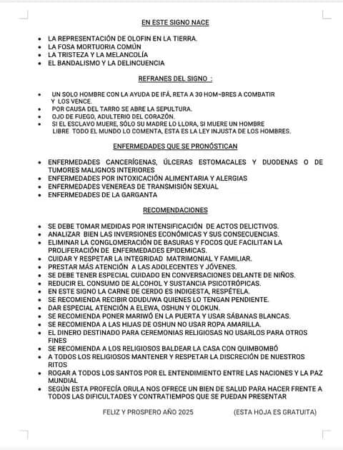 Letra del Año 2025 Predicciones de Ifa para Cuba y el mundo 2