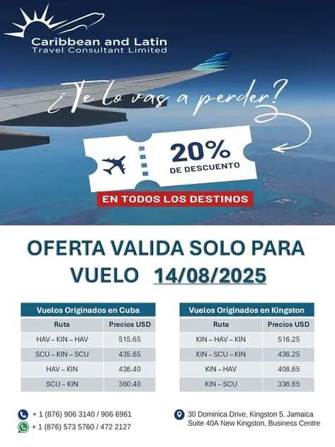 Vuelos baratos Cuba - Jamaica agosto cubanos